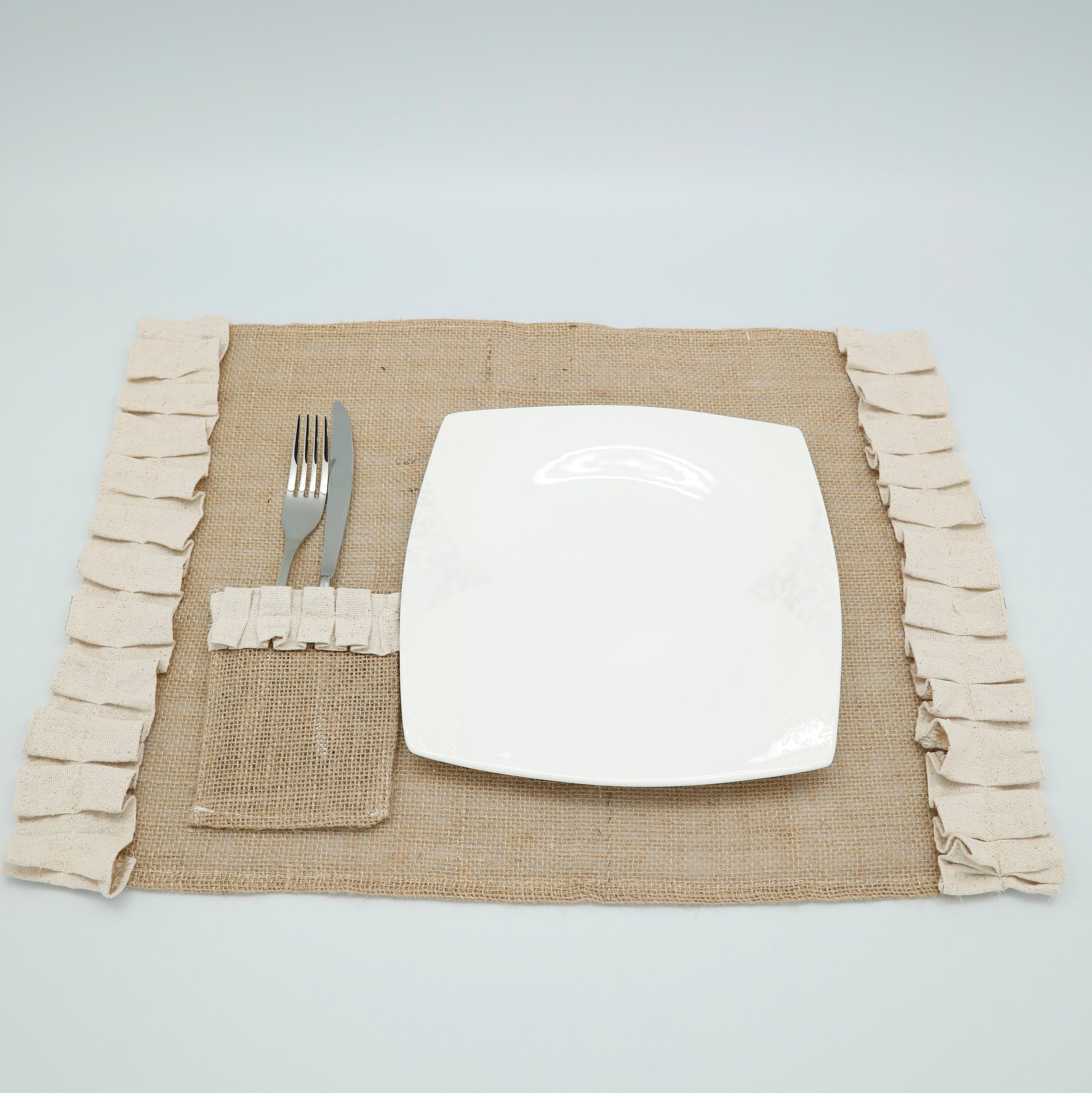 Burlap Placemat Set Rectangle Ruffled Placemats with Utensil Etsy