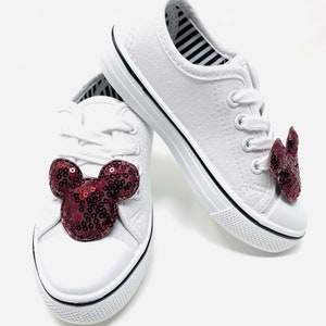 Mouse Shoe Bows for Disney Vacation Flair Inspired Sequin Maroon Burgundy Shoe Clips