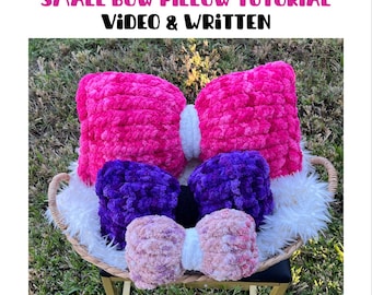 Small Chunky Knit Bow Pillow Written Pattern + Video Tutorial | Hand Knitting | Finger Knitting