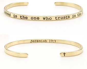 Custom Scripture Bracelet, Custom Bible Verse Cuff Bracelet, Christian Bracelet for Women, Christian Gift for Women Girl, Jeremiah 17 7