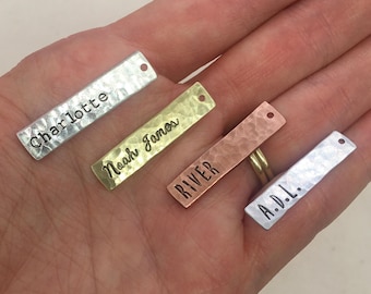 Personalized Bar Charm for Necklace, Custom Pendant, Sterling Silver Charm, Gold Charm, Mothers Day Gift, Custom Name Charm