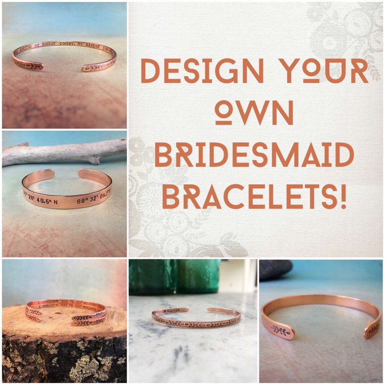 Rose Copper Bridesmaid Bracelet, Personalized Bridesmaid Bracelet, Maid of Honor Bracelet, Bridesmaid Gift, Red Fern Studio image 1