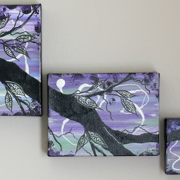 Triptych Painting Wall Art, Tree Painting Canvas, Multipanel Wall Art, Original Tree Painting, OOAK Art, Tree Branch Art, Gallery canvas