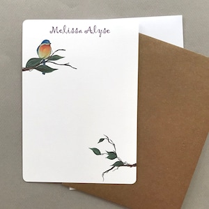 Bluebird Personalized Note Cards, Flat Note Card Set, Custom Stationary Set, Personalized Bird Stationery Set, Garden Art Note Cards, Garden