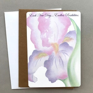 Estacionário personalizado, papelaria, conjunto de cartões de notas planas, papel de escrita personalizado, íris rosa e roxa, íris aquarela, cartões naturais, conjunto de letras