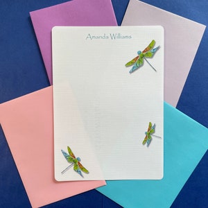 Personalized Writing Paper Set Of 36, Dragonfly Duo Letter Notes Kit, Women's Correspondence Stationery Sheets, Girls 5 x 7 Note Papers