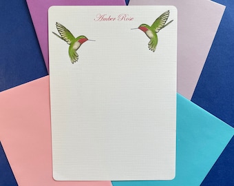 Hummingbird Duo, Personalized Writing Paper Set Of 36, Women's Stationery Papers, Letter Writing Notes, Girl's 5 x 7 Correspondence Sheets