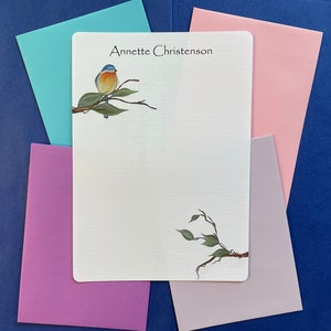 Conjunto de 36 papéis de escrita personalizados Bluebird, conjunto completo de cartas personalizadas, papelaria para correspondência feminina 5 x 7, notas pequenas para meninas