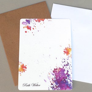 Flat Note Cards, Women&#39;s Note Card Gift, Personalized Note Card Stationery, Custom Note Cards, Stationary,  Writing Set, Watercolor Splash