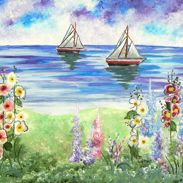 Sailboat Ocean Print Wall Art, Watercolor Painting Print On Paper, 5 x 7 Fine Art Print, 8 x 10 Paper Prints, Women's Garden Gift For Her