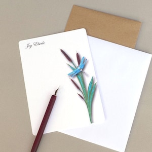 Personalisierte Hinweis-Karten, benutzerdefinierte flache Notizkarten, personalisierte stationäre Set, Briefpapier Set, Schreibset, Libelle & Katzenschwänze, Garten-Karte