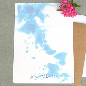 Azul acuarela personalizada papelería de las mujeres flat Note Card Set, elegante conjunto estacionario de la niña, 5 x 7 cartas escribiendo juego de tarjetas de nota plana