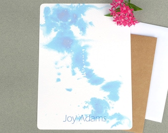 Blue Watercolor Personalized Women's Stationery Flat Note Card Set, Elegant Girl's Stationary Set, 5 x 7 Letter Writing Flat Note Card Set