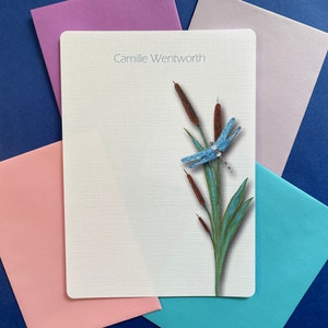Juego de papel de escritura personalizado de 36, hojas de correspondencia completas de libélula y totora, juegos de papelería de letras personalizadas para mujer, notas de 5 x 7
