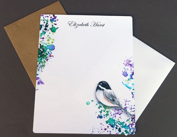 Card Stationary Bird Watercolor Chickadee Note Card Stationery Letter Writing Set Custom Note Card Set Flat Note Cards Personalized