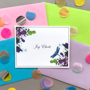 Personalisierte Libelle Notiz Karten Set, Lila, Rosa & Grün Aquarell Briefpapier, Benutzerdefinierte Frauen Briefpapier Set, Zeitgenössische Klappkarten
