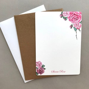 Cartões de notas, Cartões de notas personalizados, Conjunto de papelaria para cartões de notas, Presente de dama de honra, Presente de casamento, Notas planas, Cartões de agradecimento, Buquê de rosas,