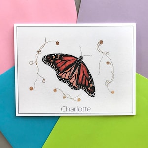 Gepersonaliseerde Butterfly Note Card Briefpapier Set, Monarch Butterfly Elegante gevouwen notitiekaarten, women's Custom Butterfly Card Set, stationair