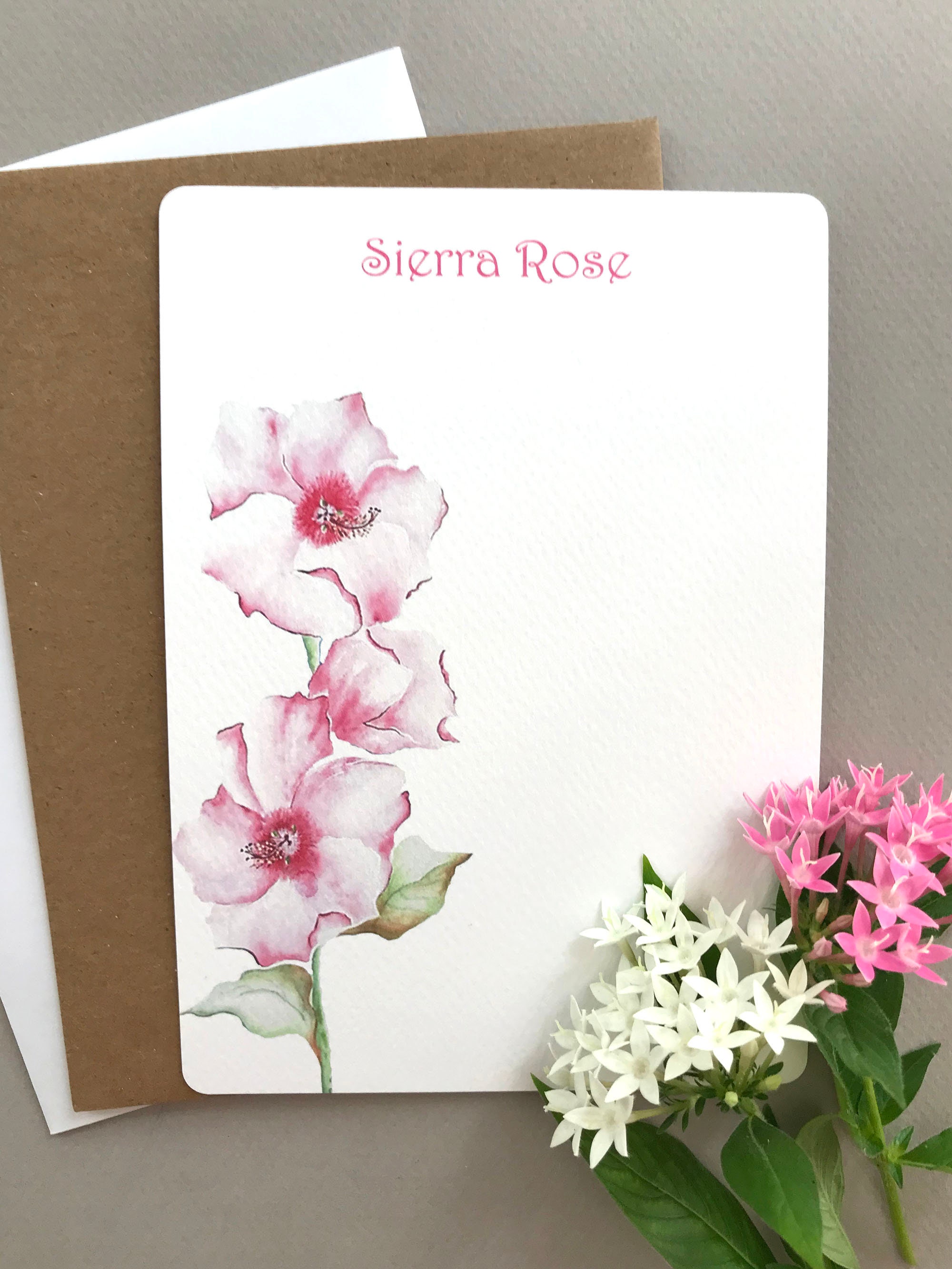 Stationary Personalized Floral Note Card Set Custom Flat | Etsy