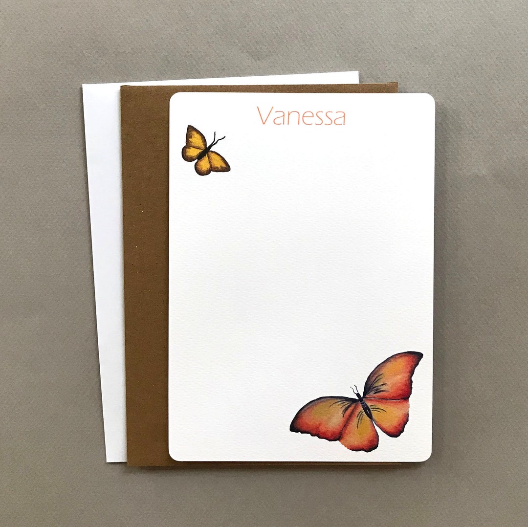 Personalized Butterfly Note Cards, Custom Flat Note Cards, Personalized ...