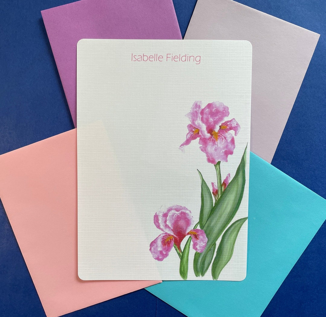 Personalized Writing Paper Set of 36, 5 X 7 Pink Iris Correspondence