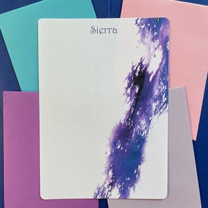 Acquerello viola, set di carta da lettere personalizzato da 36 pezzi, note per la scrittura di lettere, fogli per corrispondenza da donna 5 x 7, carta per cancelleria