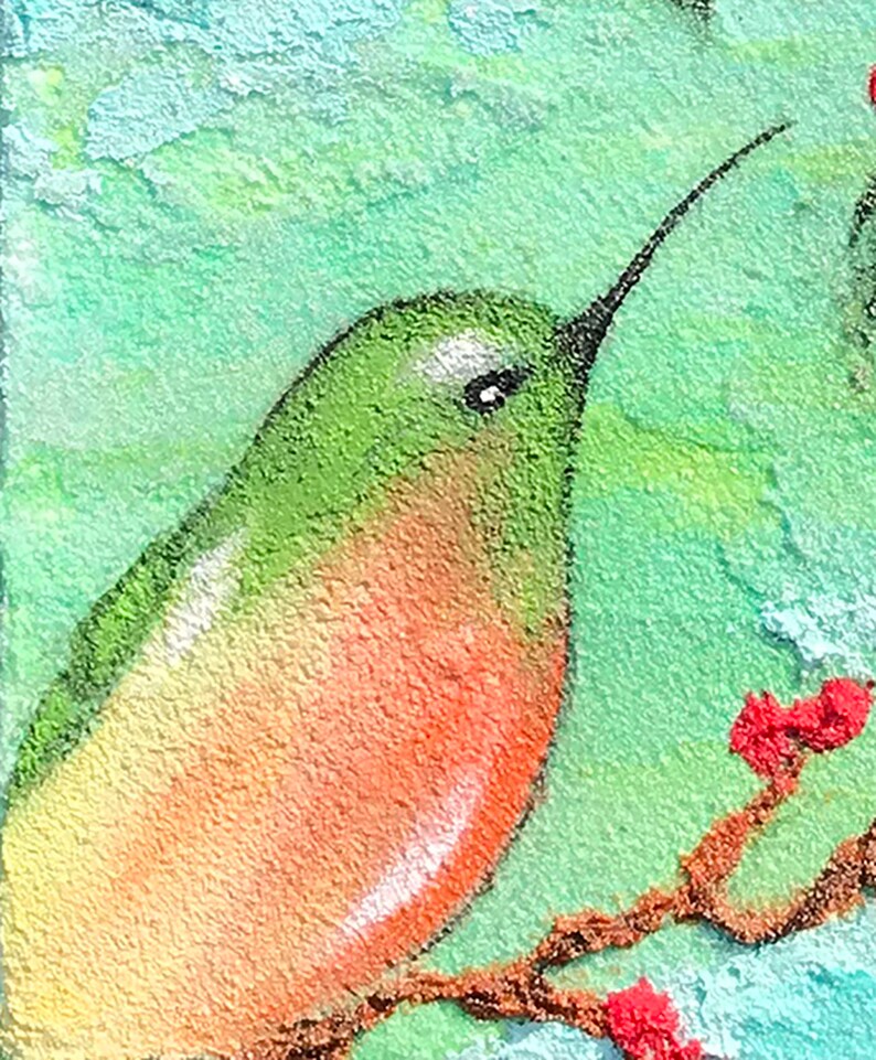 Hummingbird Palette Knife Painting, Hummingbird Wall Art, Miniature