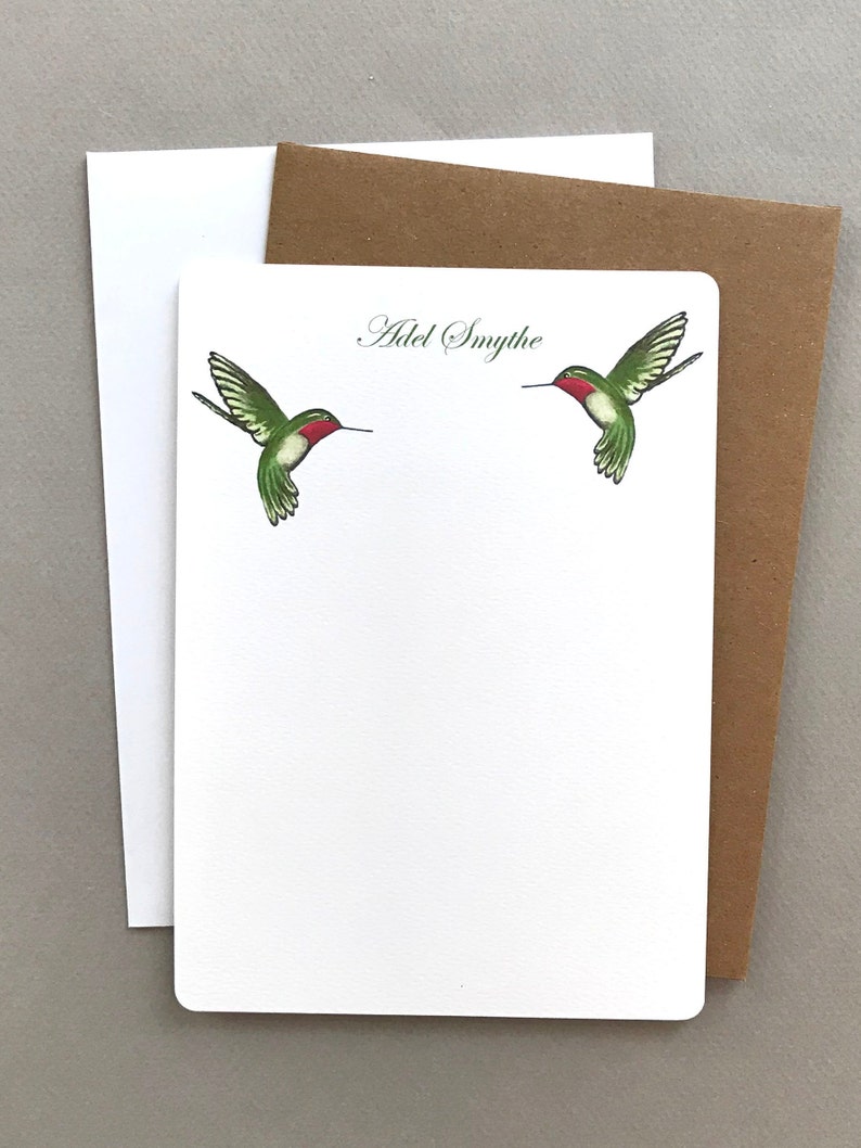 Personalized Stationary Set, Stationery, Letter Card Stock, Custom Note Cards, Flat Note Cards, Gift Set, Hummingbirds, Garden Bird Cards image 2