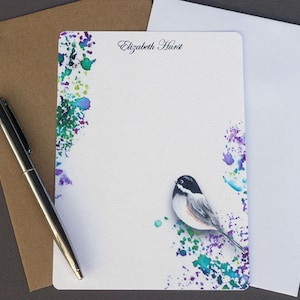 Flache Notiz Karten personalisiert, Hinweis Karte Briefpapier, benutzerdefinierte Hinweis Karte Set, Karte stationär, Brief Schreiben Set, Aquarell Chickadee, Vogel