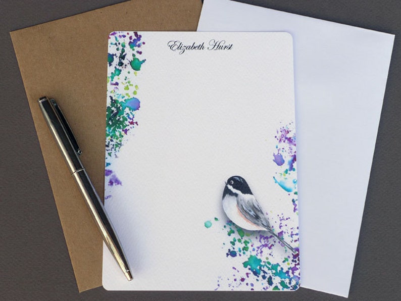 Card Stationary Bird Watercolor Chickadee Note Card Stationery Letter Writing Set Custom Note Card Set Flat Note Cards Personalized