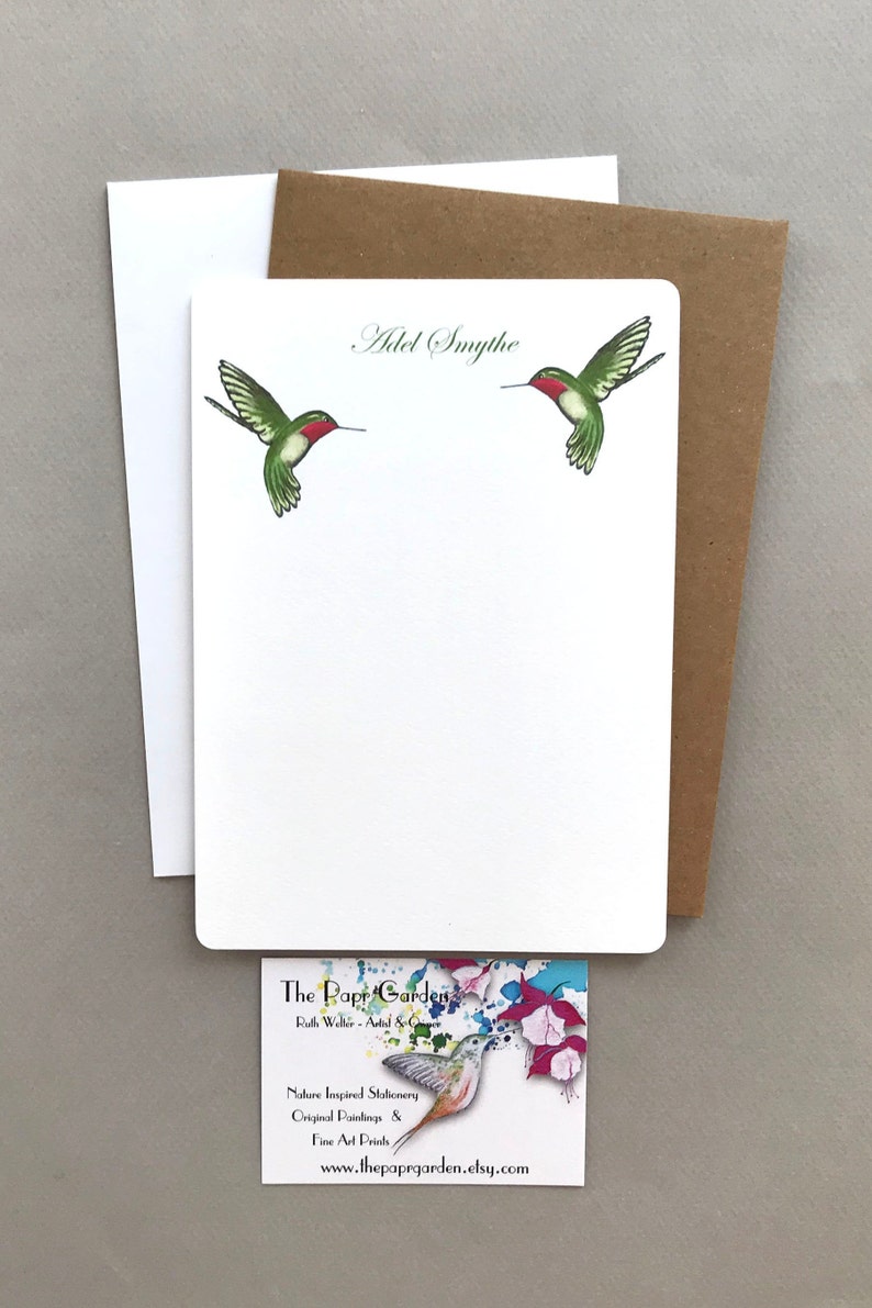 Personalized Stationary Set, Stationery, Letter Card Stock, Custom Note Cards, Flat Note Cards, Gift Set, Hummingbirds, Garden Bird Cards image 3