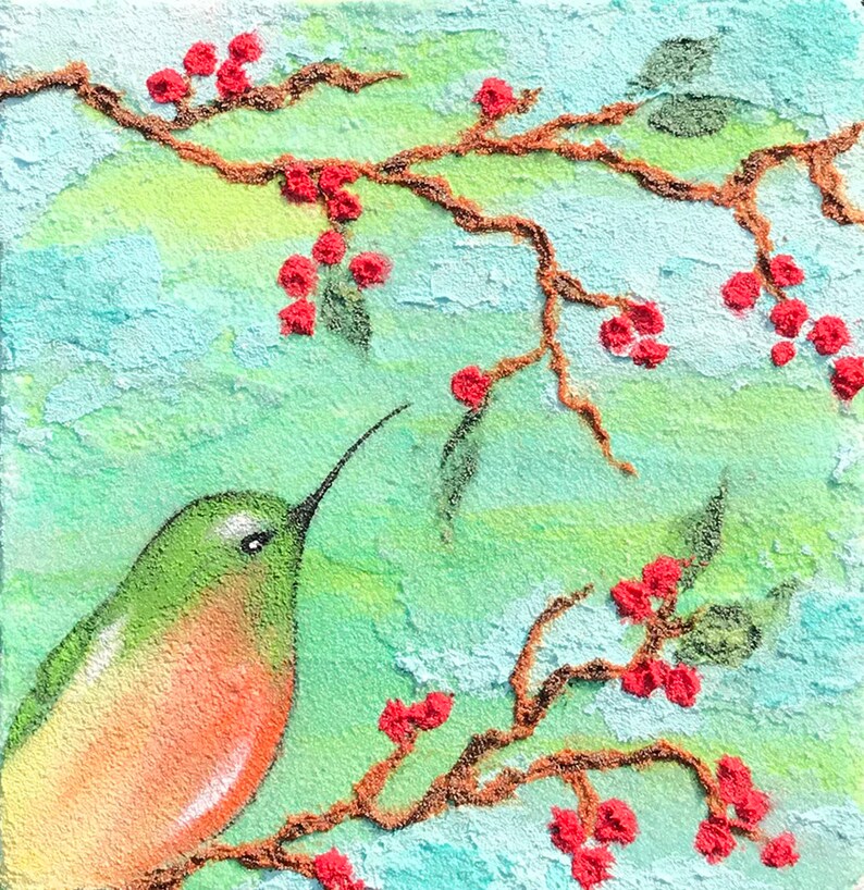 Hummingbird Palette Knife Painting, Hummingbird Wall Art, Miniature