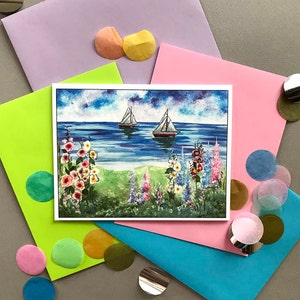 Sailboat Garden Nota Card Papelería Set, Tarjetas de notas dobladas de las mujeres, Conjunto de regalo estacionario para ella, Conjunto de tarjetas de correspondencia, Conjunto de regalos de velero