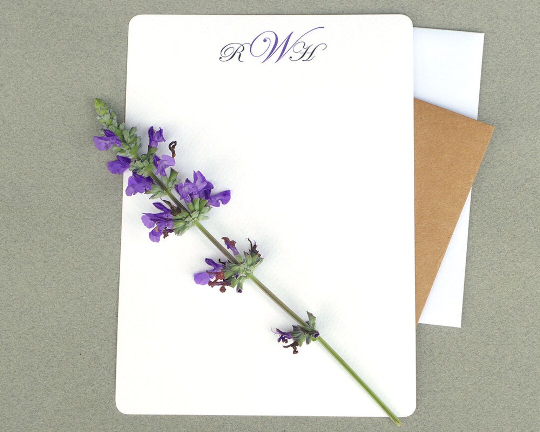 Monogrammed Flat Note Card Letter Writing Set for Women & Men, Custom ...