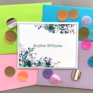 Personalisierte lila & grün Korrespondenz Karten, Aquarell gefaltet Notiz Karte Briefpapier Set, Frauen benutzerdefinierte Note Karte stationär, Geschenk-Set