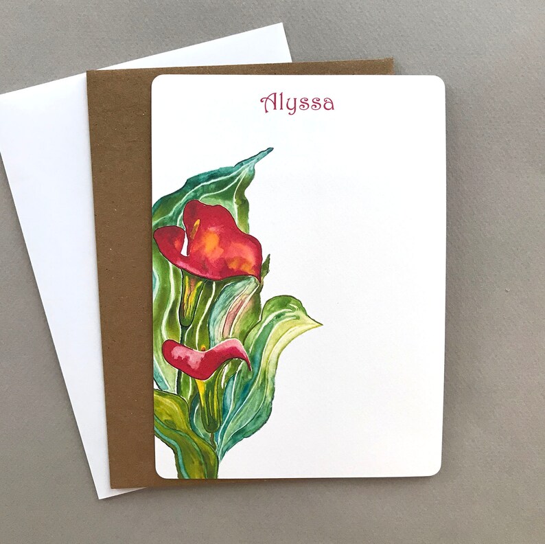 Stationary, Custom Floral Note Card Set, Flat Note Cards, Stationery ...