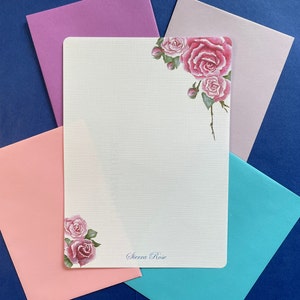 Set completo di carta da lettere personalizzata di 36, kit di scrittura di lettere di rose rosa, cancelleria di carta per appunti da donna, corrispondenza personalizzata 5 x 7