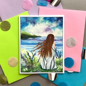 Set de papelería de tarjetas de notas plegadas para mujer, conjunto de tarjetas escénicas del océano, juego estacionario completo de la tarjeta de nota, juego de regalo de escritura de cartas, regalo para ella