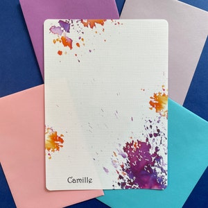 Set di 36 fogli di carta da lettere personalizzati, cancelleria per fogli da donna 5 x 7 completi, corrispondenza acquerello contemporanea viola e arancione