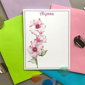 Personalisierte rosa Hibiskus gefaltet Notizkarten, benutzerdefinierte Frauen Notiz Karte Briefpapier Set, Note Karte stationäre Geschenk-Set, Mädchen Garten Notizen