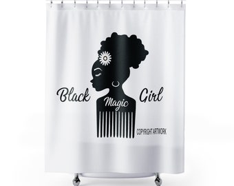 African American Art: Ethnic Shower Curtain with Diva Decor, Black Girl Magic, African Queen Design, Magic Theme