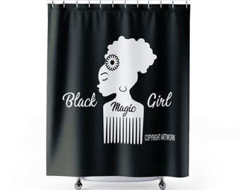 African American Art: Ethnic Shower Curtain with Diva Decor, Black Girl Magic, African Queen Design, and Magic Theme