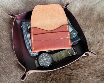 Ręcznie wykonany, minimalistyczny portfel ze skóry - Horween Tan Dublin Full Grain - 4 do 5 uncji - szyty ręcznie nicią Ritza Tiger Thread