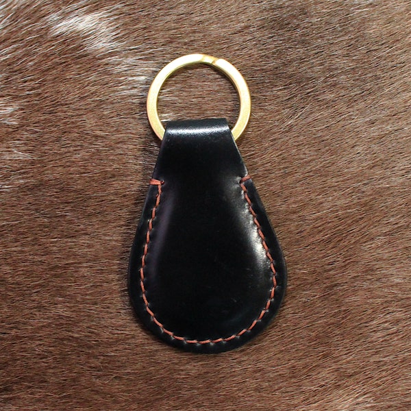 Handmade Shell Cordovan Leather Keychain Saddle Stitched by Hand using Ritza Tiger Thread with Hand Burnished Edges and Solid Brass Key Ring