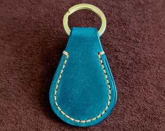 Handgemaakte leren sleutelhanger - volnerf - massief messing ring