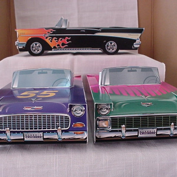 FREE SHIP 18 CHEVY Classic Cars * Kids Food Box Tray * Table Center * Party Supplies