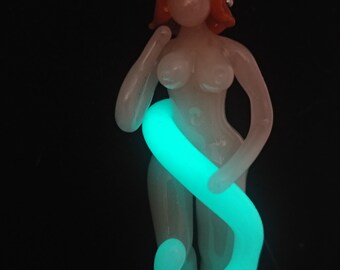 Green Glow in Dark Kitten Furry Girl Pendant Necklace