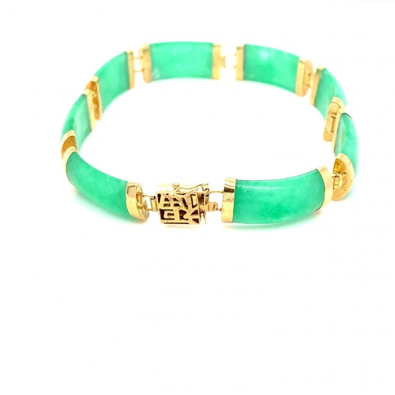 8 Green Rectangular Jade Links and 14K Yellow Gol… - image 3