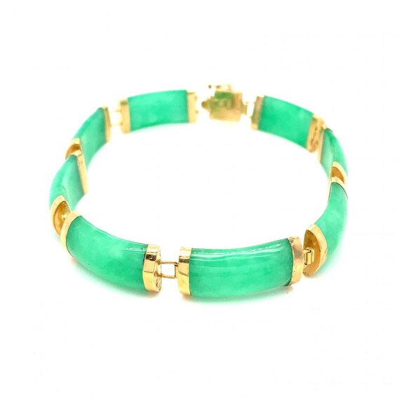 8 Green Rectangular Jade Links and 14K Yellow Gol… - image 1
