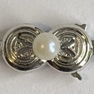 Vintage Sterling Silver Clasp Set With Pearl For Single Row Necklace Or Bracelet